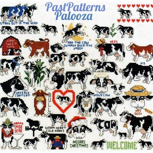 Vintage Cross Stitch Patterns Cute Mini Cow Motifs PDF Instant Digital Download Embroidery 30 Kitsch Quirky Humorous Designs A1