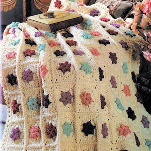 Vintage Crochet Pattern Floral Patchwork Petals Granny Squares Afghan PDF Instant Digital Download Throw Blanket 47x65 10 Ply