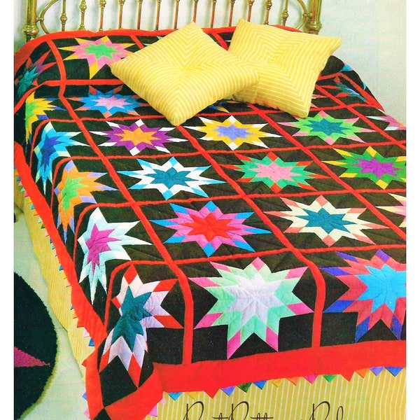 Vintage Sewing Pattern Classic Star Bed Quilt PDF Instant Digital Download Pretty Pieced Diamonds Bedspread Prairie Point Edge