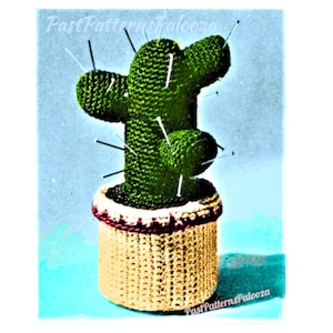 Vintage Crochet Pattern Cactus Plant Pincushion in Flower Pot PDF Instant Digital Download Small Cacti Amigurumi Cotton Thread