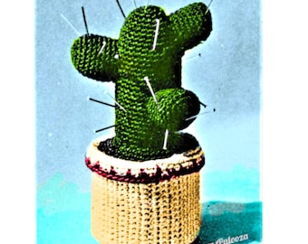Vintage Crochet Pattern Cactus Plant Pincushion in Flower Pot PDF Instant Digital Download Small Cacti Amigurumi Cotton Thread