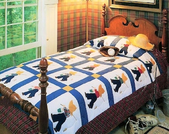 Vintage Sewing Pattern Fisherman Fred Bed Quilt PDF Instant Digital Download Little Boys Patchwork Applique Bedspread Sunbonnet 73x94
