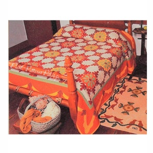 Vintage Sewing Pattern Autumn Oak Leaf Bed Quilt PDF Instant Digital Download Cotton Applique Block Quilting 92x109 image 1