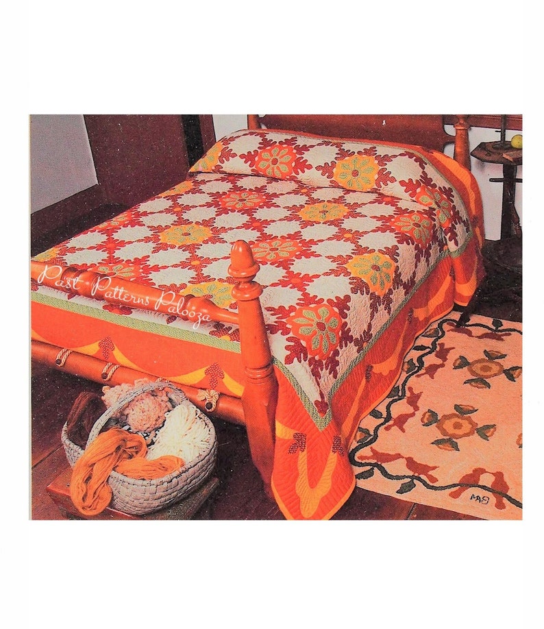 Vintage Sewing Pattern Autumn Oak Leaf Bed Quilt PDF Instant Digital Download Cotton Applique Block Quilting 92x109 image 1