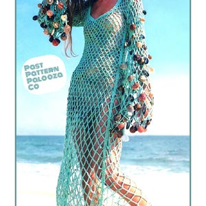 Vintage Crochet Pattern Beach Cover Up Tunic Maxi Dress PDF Instant Digital Download 70s Boho Bohemian Lace Mesh Sea Goddess Seashells