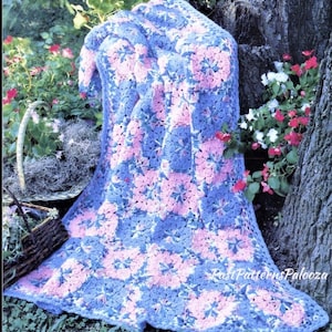 Vintage Crochet Pattern Watercolor Flower Garden Afghan PDF Instant Digital Download Lacy Floral Motif Granny Square Blanket 48x68 10 Ply