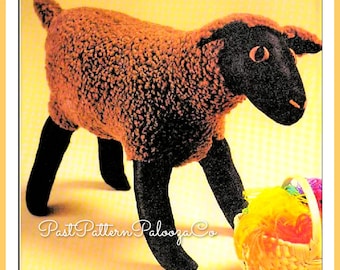 Vintage Sewing Pattern 18" Plush Brown Black Sheep Wool Fur Fabric Soft Toy PDF Instant Digital Download Sewn Lamb Realistic Farm Animal