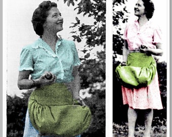 Vintage Sewing Pattern Womens Gathering Harvest Basket Apron PDF Instant Digital Download Easy Sew Fruit Veggies Eggs Cinch Cotton c. 1940s