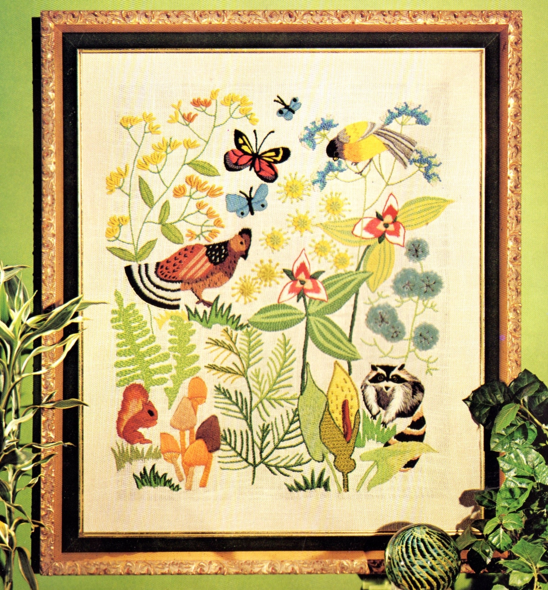 Crewel Insects Vintage Crewel Embroidery Pattern Woodland Plants Animals Botanical ...