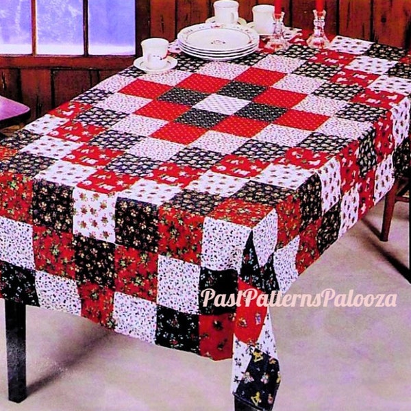 motif de couture vintage nappe de Noël patchwork carrés voyage autour du monde PDF téléchargement numérique instantané 93 x 60" couverture de table