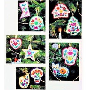 Vintage Sewing Pattern 5&quot; Folk Art Embroidered Felt Christmas Tree Ornaments PDF Instant Digital Download 10 Retro Groovy Designs