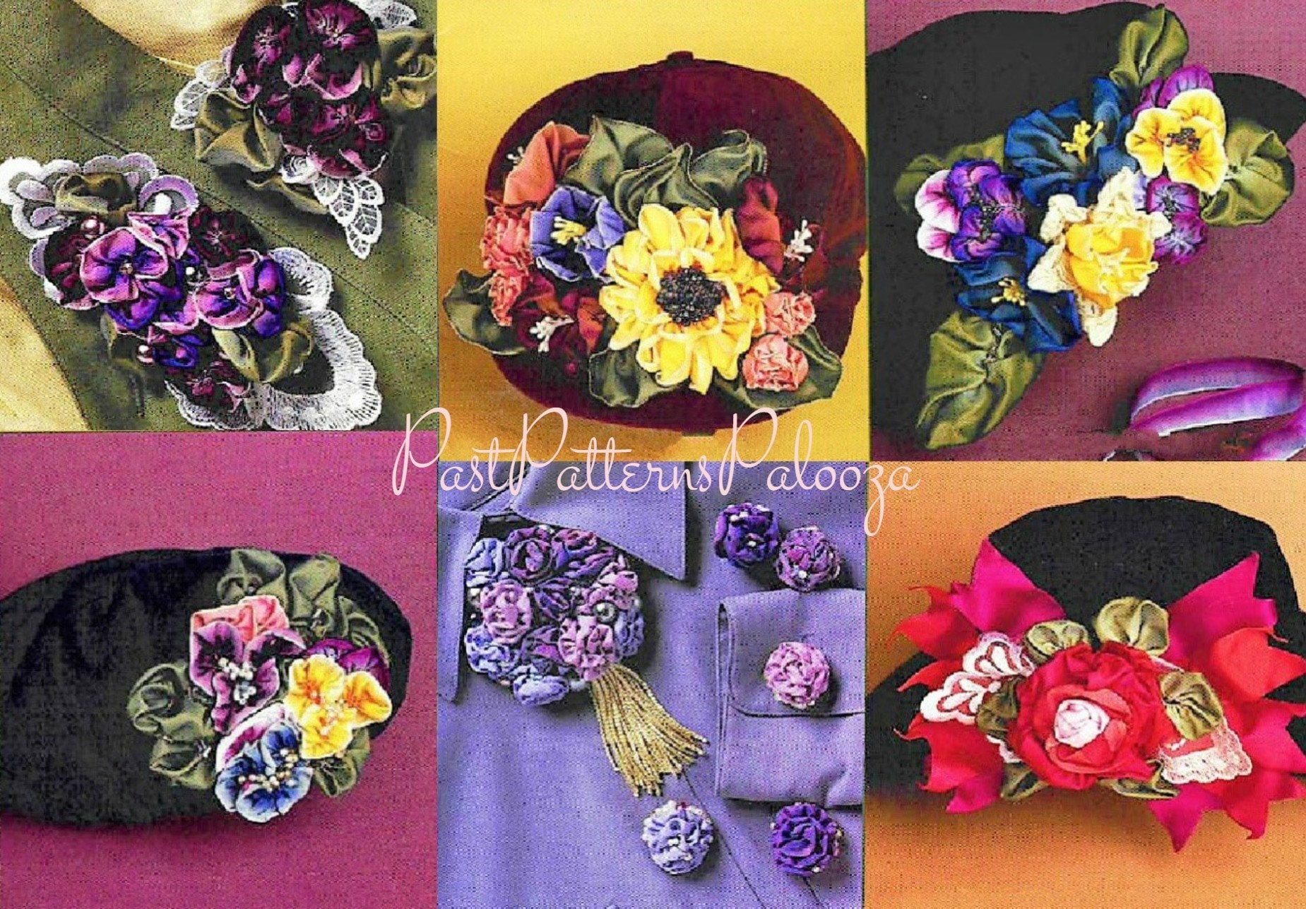 Vintage Ribbon Art Pattern Womens Pretty Fabric Flower Fashion Accessories  PDF Instant Digital Download Floral Hat Lapel Brooch Wire Ribbons 