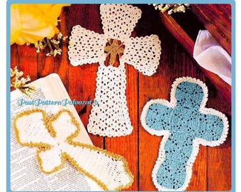 Vintage Crochet Pattern 5" Holy Cross Bookmarks In 3 Designs PDF Instant Digital Download Religious Easter Cotton Thread
