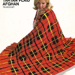 Vintage Crochet Pattern Tartan Plaid Blanket Afghan PDF Instant Digital Download Fringed Throw 48x64 10 Ply