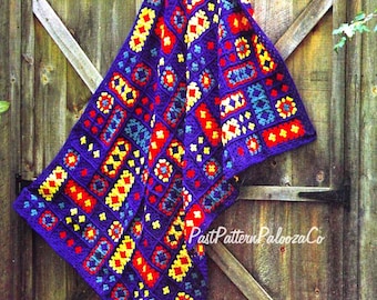 Vintage Crochet Pattern Retro Crazy Quilt Granny Square Afghan PDF Instant Digital Download Groovy Scrapghan Scrap Yarn Blanket