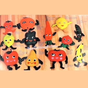 Vintage Sewing Pattern Kitsch Fruits and Veggies Bean Bag Toys Felt Fabric PDF Instant Digital Download Cute Novelty Beanbags