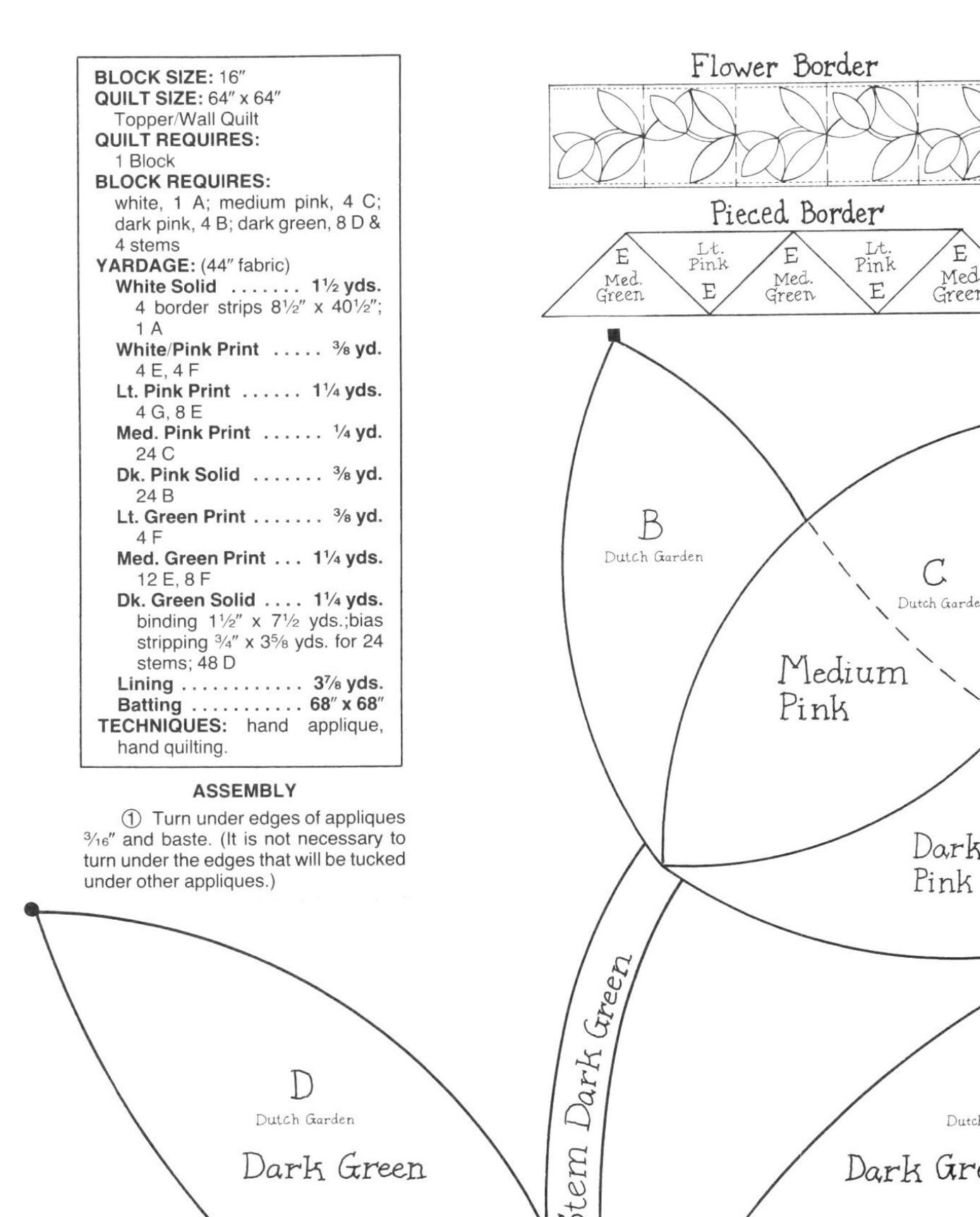 Vintage Sewing Pattern Dutch Tulip Flower Garden Bed Quilt PDF Instant ...