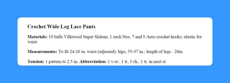 Vintage Crochet Pattern Womens Wide Leg Lace Pants PDF Instant Digital ...