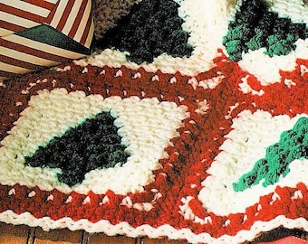 Vintage Crochet Pattern Cluster Stitch Christmas Trees Afghan PDF Instant Digital Download Holiday Granny Squares Blanket 10 Ply