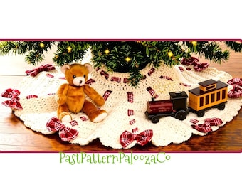 Vintage Crochet Pattern Small 24" Christmas Table Top Tree Skirt Ribbons Bows PDF Instant Digital Download Mini For Tabletop