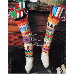 Vintage Knitting Pattern 25&quot; Scandinavian Christmas Stockings Large Fair Isle Name Socks PDF Instant Digital Download 4 Ply