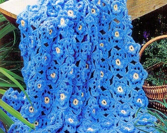 Vintage Crochet Pattern Lacy Forget Me Not Flowers Afghan PDF Instant Digital Download Retro Floral Flower Patch Garden Throw Blanket 10 Ply