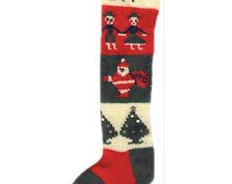 Vintage Christmas Stocking Knitting Pattern Retro Personalized 1940s Nostalgic Design Children Santa Trees PDF Instant Digital Download