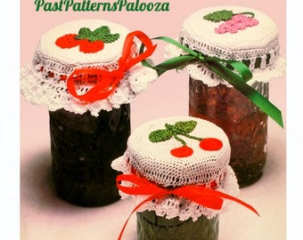 Vintage Crochet Pattern Frilly Jam Jelly Jar Lid Toppers Covers Caps Cherry Strawberry Grape Fruit Motif PDF Instant Digital Download