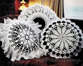 Vintage Thread Crochet Pattern 16" Round Doily Pillow Top Covers PDF Instant Digital Download 3 Lacy Designs Pinwheel Pinecone Daisy Flower