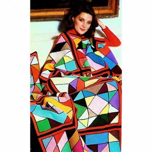 Vintage Crochet Pattern Stained Glass Window Afghan & Pillow Set  PDF Instant Digital Download Geometric Block Blanket Tunisian Stitch 5 Ply