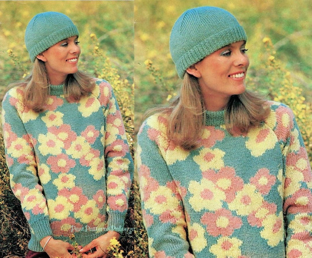【送料無料ライン/39ショップ】 Vintage Knitting Pullover Motif Flower Spring Womens Pattern ニット/セーター