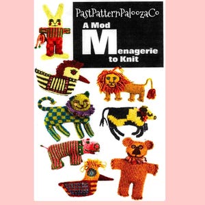 Vintage Knitting Pattern Knit Mod Menagerie Animals PDF Instant Digital Download 1968 Knitted Funky Hippie Psychedelic Amigurumi Soft Toys