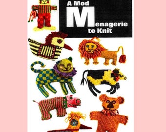 Vintage Knitting Pattern Knit Mod Menagerie Animals PDF Instant Digital Download 1968 Knitted Funky Hippie Psychedelic Amigurumi Soft Toys