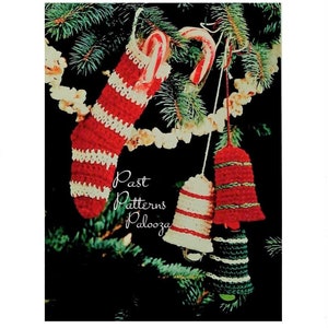 Vintage Crochet Pattern Small 6" Christmas Ornaments Stockings Mini 2" Bells PDF Instant Digital Download Mercerized Cotton Tree Trim 10 Ply