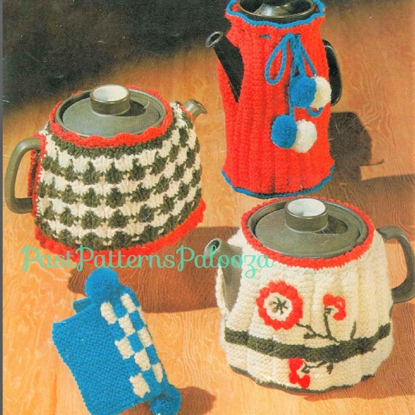 Vintage Knitting Pattern Knit Tea Cosy Coffee Pot Cosies Covers Teapot Topper Cozy Pot Holder PDF Instant Digital Download 8 Ply