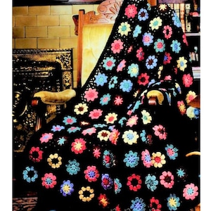 Vintage Crochet Pattern Mixed Granny Flower Squares Afghan PDF Instant Digital Download Pretty Floral Motif Scrap Yarn Blanket 10 Ply