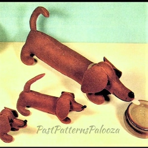 Vintage Sewing Pattern 24&quot; Dachshund Mama Dog and 10&quot; Puppies Felt Fabric Soft Toys PDF Instant Digital Download Stuffed Weiner Sausage Dogs