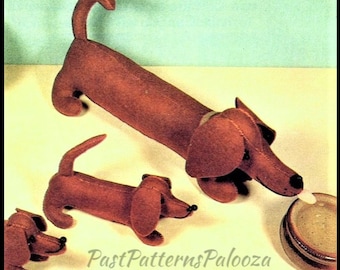 Vintage Sewing Pattern 24" Dachshund Mama Dog and 10" Puppies Felt Fabric Soft Toys PDF Instant Digital Download Stuffed Weiner Sausage Dogs