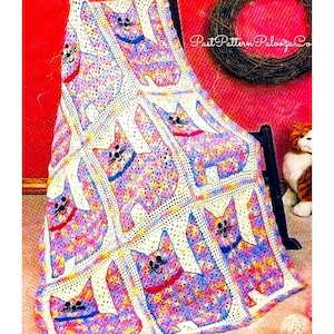 Vintage Crochet Pattern Colorful Calico Kittens Kitty Cat Squares Baby Afghan PDF Instant Digital Download  Cat Afghan 34x44