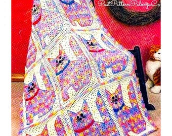 Vintage Crochet Pattern Colorful Calico Kittens Kitty Cat Squares Baby Afghan PDF Instant Digital Download  Cat Afghan 34x44