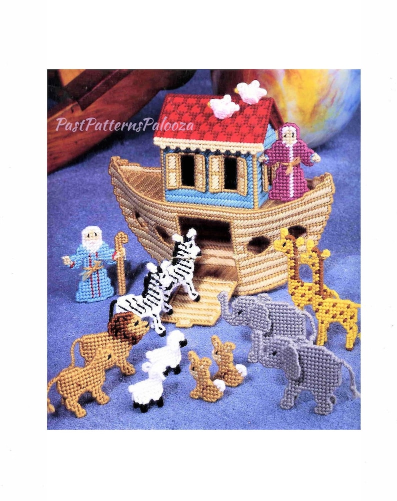 Vintage Plastic Canvas Pattern Noahs Ark Toy Play Set or Centerpiece Display PDF Instant Digital Download 7 Mesh image 1