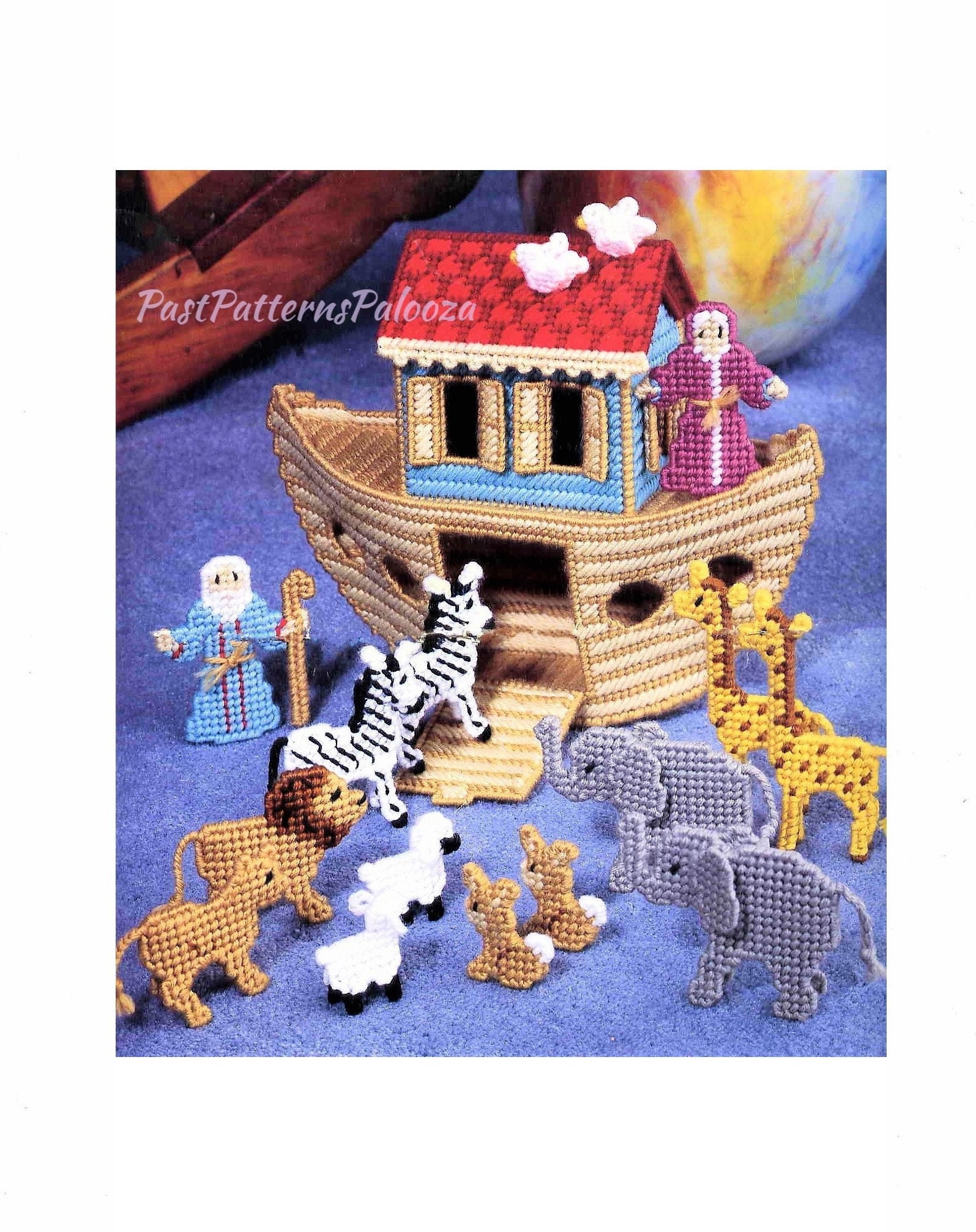 Vintage Plastic Canvas Pattern Noahs Ark Toy Play Set or