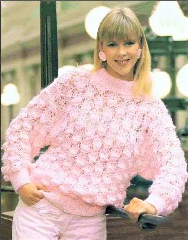 Vintage Knitting Pattern Womens Lacy Sweater Chunky Knit Crew Neck Pullover Jumper PDF Instant Digital Download 12 Ply Bild 3