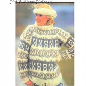 Vintage Knitting Pattern Womens Nordic Icelandic Sweater Knit Wool Pullover Winter Jumper PDF Instant Digital Download Fair Isle 12 Ply