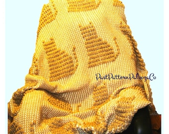 Vintage Crochet Pattern Cluster Stitch Kitty Cat Afghan PDF Instant Digital Download Cat Lovers Blanket Throw 53x70 10 ply