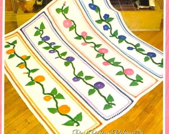 Vintage Crochet Pattern Morning Glory Spring Bouquet Afghan PDF Instant Digital Download Appliqued Calico Fabric Flowers Throw Blanket