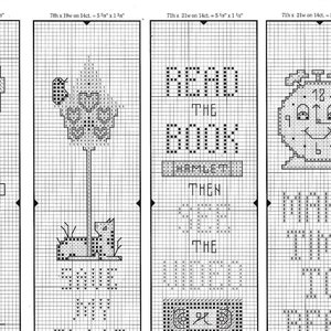 Vintage Cross Stitch Patterns Fun Bookmarks PDF Instant Digital Download Set of 10 Embroidered Book Marks image 2