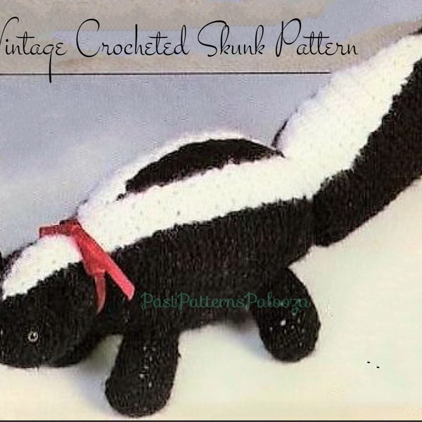 Vintage Crochet Pattern 15" Skunk PDF Instant Digital Download Crocheted Pet Skunk Amigurumi Plush Stuffed Soft Toy Realistic Animal 3 Ply