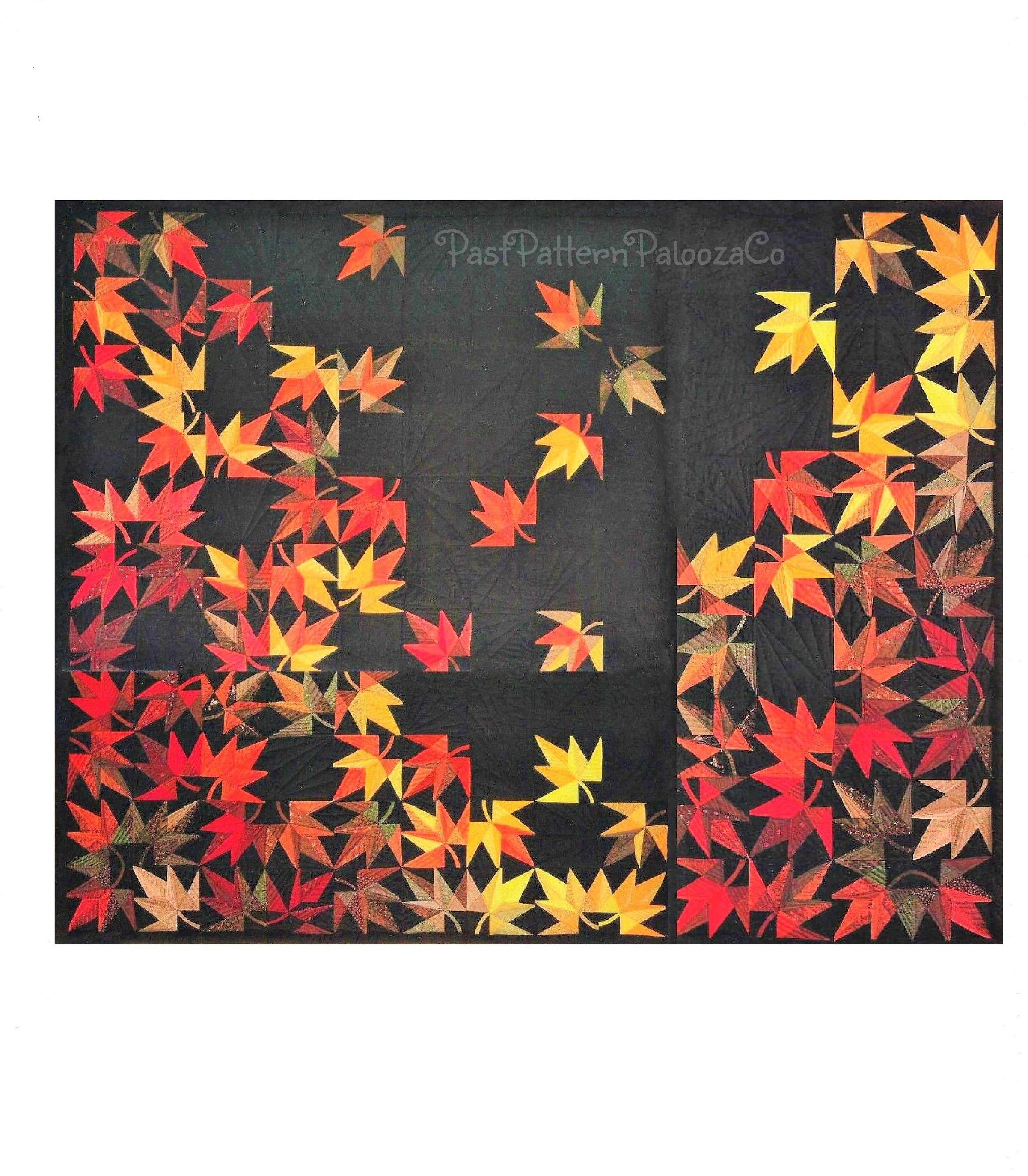 Vintage Sewing Pattern Windy Autumn Falling Leaves Patchwork Bed Quilt ...