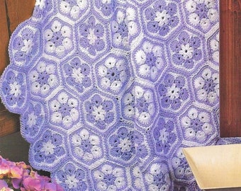 Vintage Crochet Pattern Hexagon Flower Blanket Afghan PDF Instant Digital Download Pretty Floral Throw 40x40 10 Ply